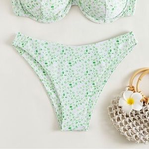 Green and white flowered bikini (bottoms ONLY)